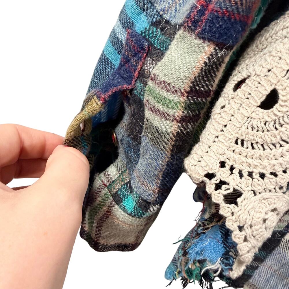 Free People Lost In Plaid Shirt Medium Patchwork Boho Summer Lace - Picture 8 of 10